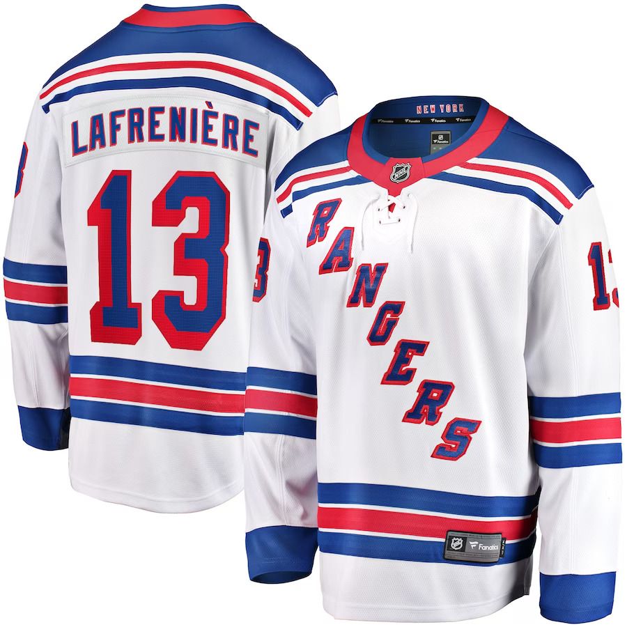 Men New York Rangers #13 Alexis Lafreniere Fanatics Branded White Away Premier Breakaway Player NHL Jersey
